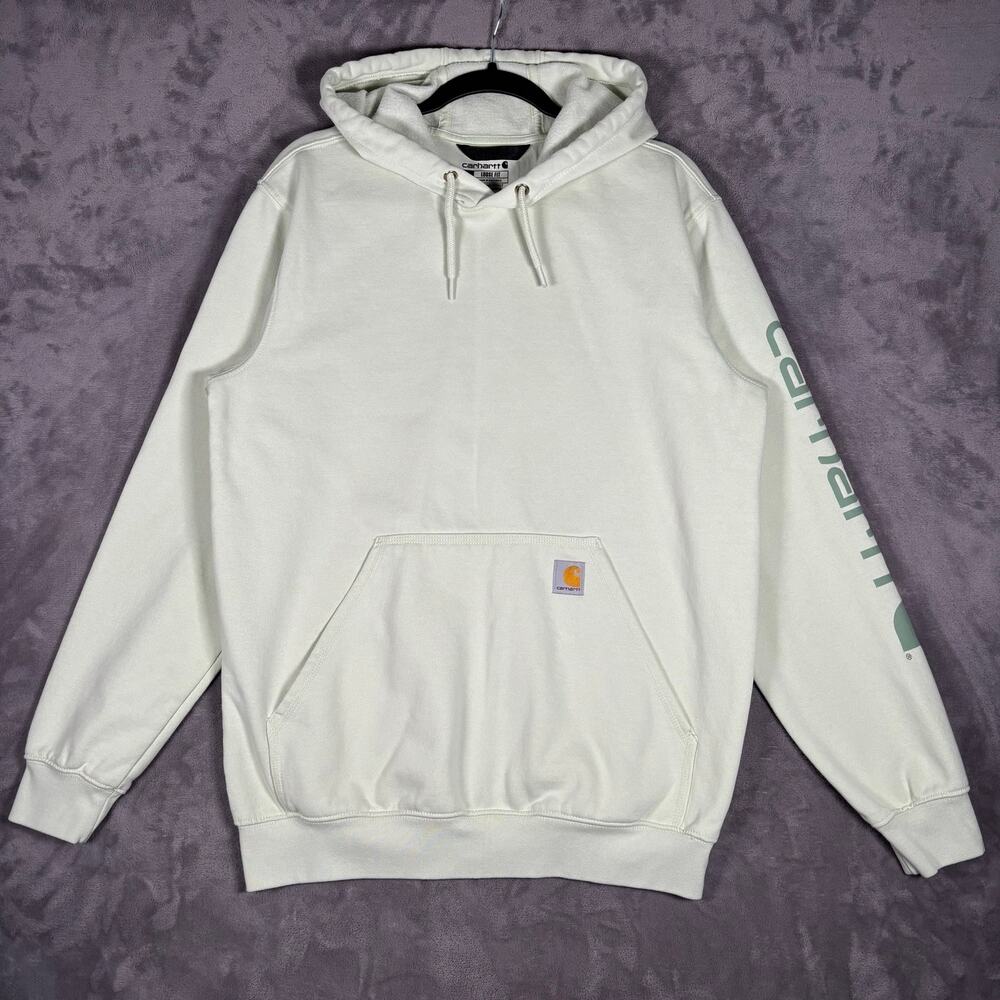 Carhartt K288 Light Sage Green Loose Fit Logo Sleeve Hoodie Men’s Medium
